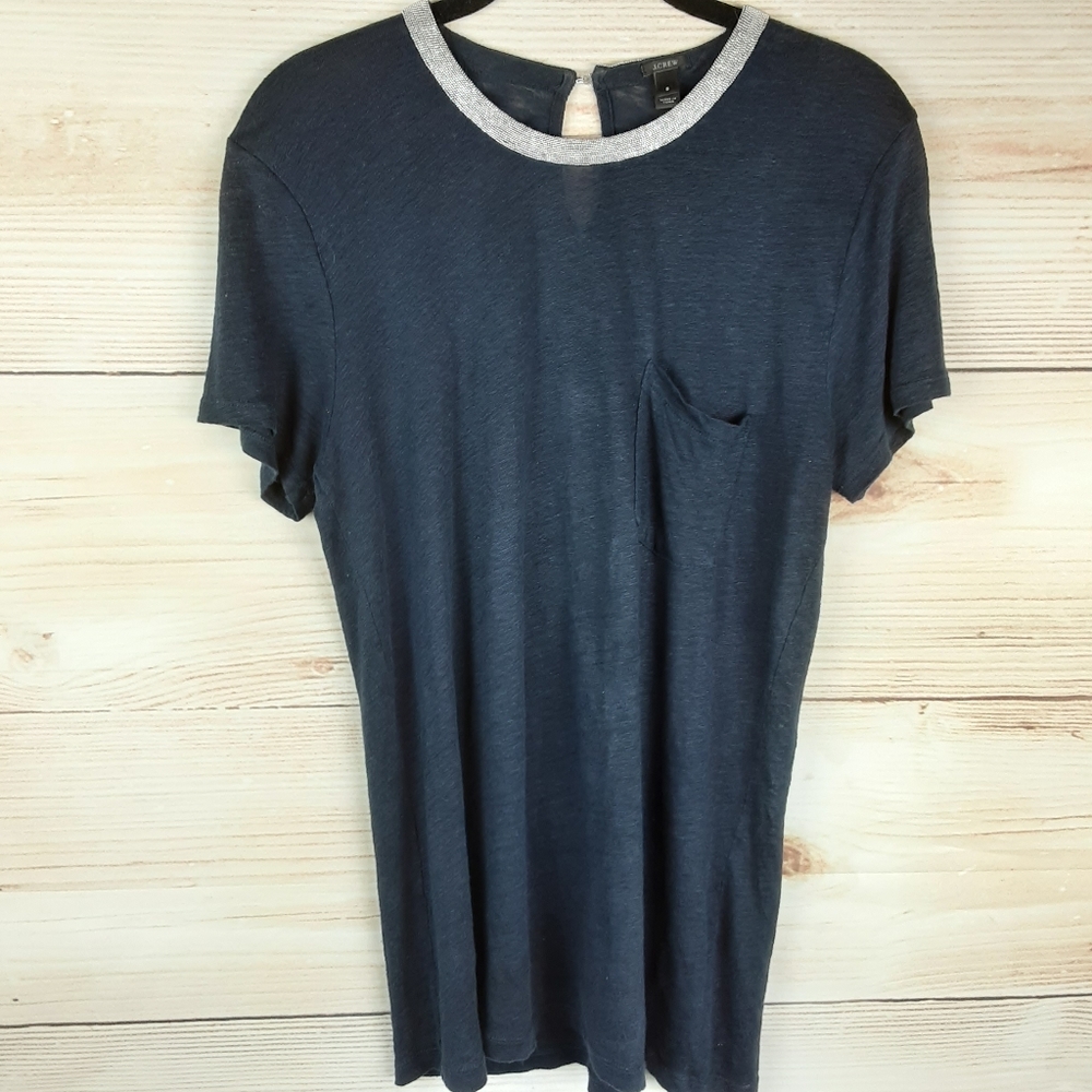 J.crew Metallic Round Neckline 100% Linen T-shirt Size M